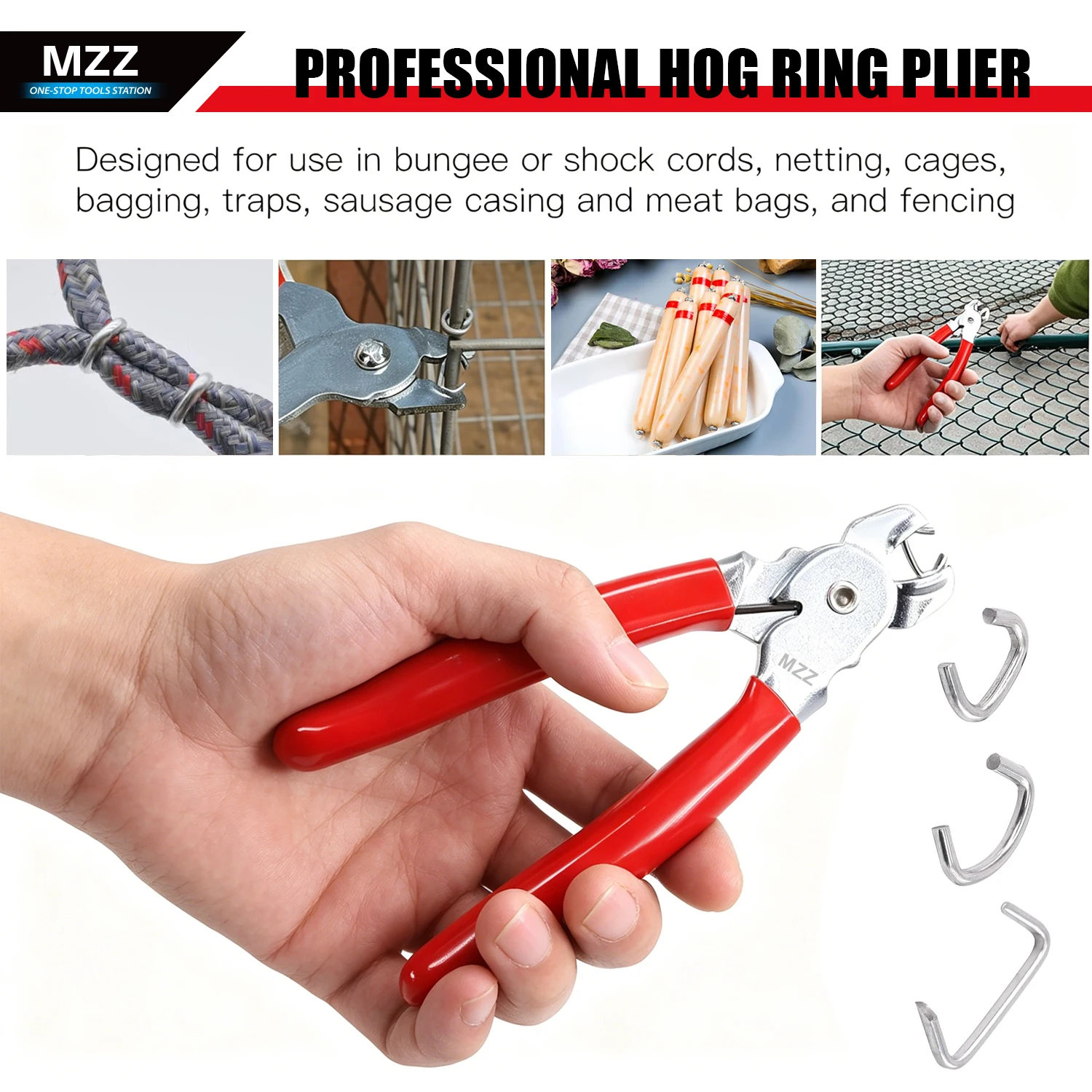 Multifunktionale Verschleißfeste Hog-Ring-Zange Gerade und Gebogene Ausführung aus Kohlenstoffstahl für Tierkäfige, Seile, Taschen, DIY und Auto-Polsterung – Detail 4