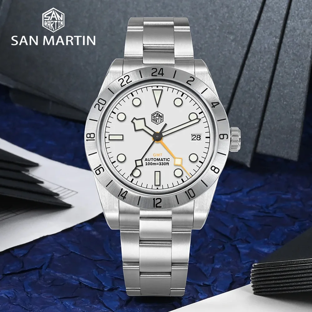 San Martin Original New 39mm Automatic Mechanical GMT Watch NH34Stainless Steel Watch Sapphire Luminous Waterproof for Men Watch