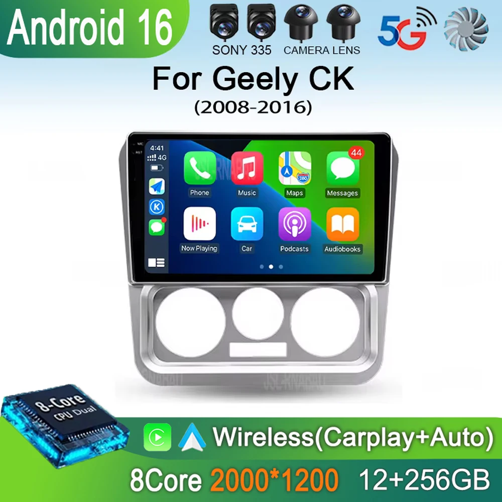 Car Radio Android 16 For Geely CK 2008 - 2016 Carplay Auto 2K Screen Multimedia Video Player Autoradio GPS Stereo 2din Head Unit