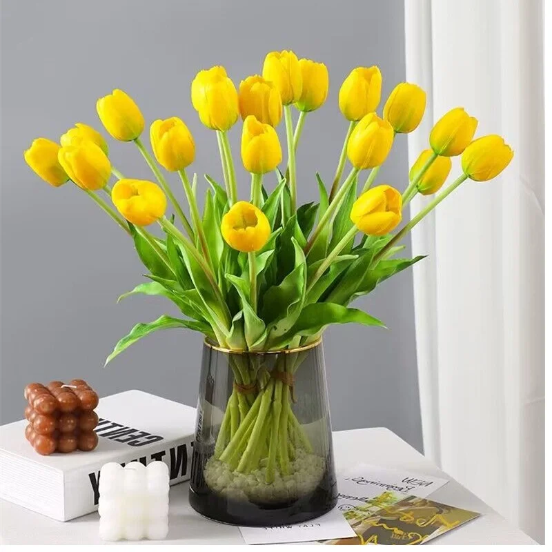 INDIGO-Yellow Tulip Bouquet for Home Decoration, Artificial Flower, Silicone, Real Touch, High Quality, Wedding Gift, 7PCS