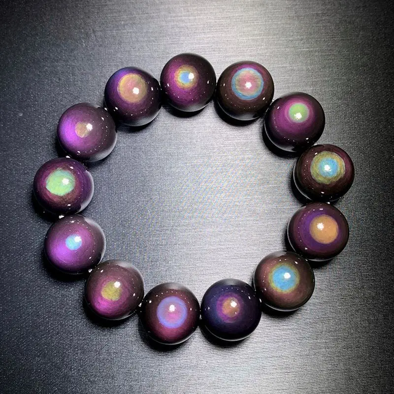 Handmade Natural Obsidian Bracelet Couple Unisex Bracelet Full Moon Rainbow Eye Starry Natural Colorful Obsidian Beads Bracelet
