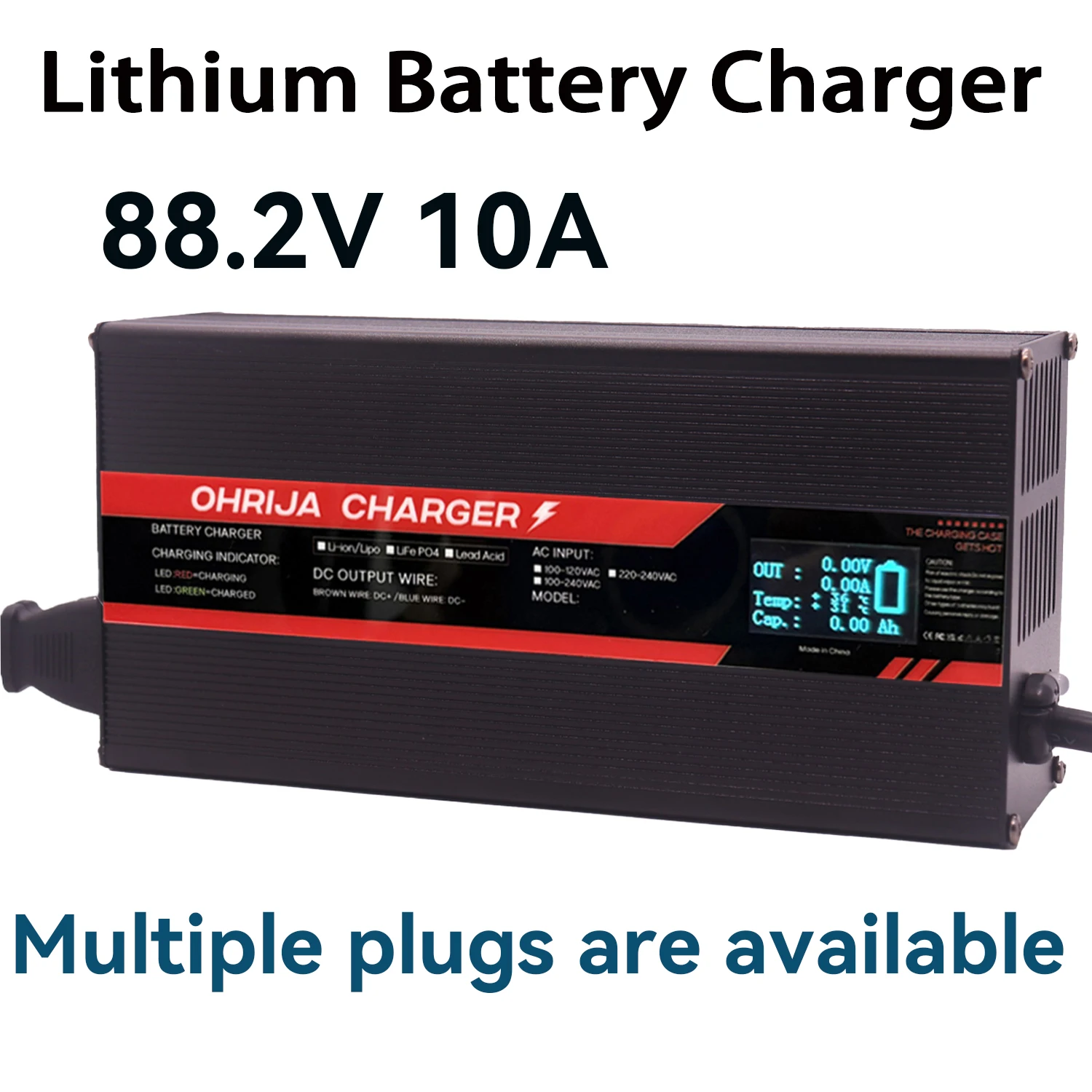 

88.2V 10A Fast Charger For 21S 77.7V lithium Battery Charger Unadjustable igh-power intelligent display Aluminum shell case