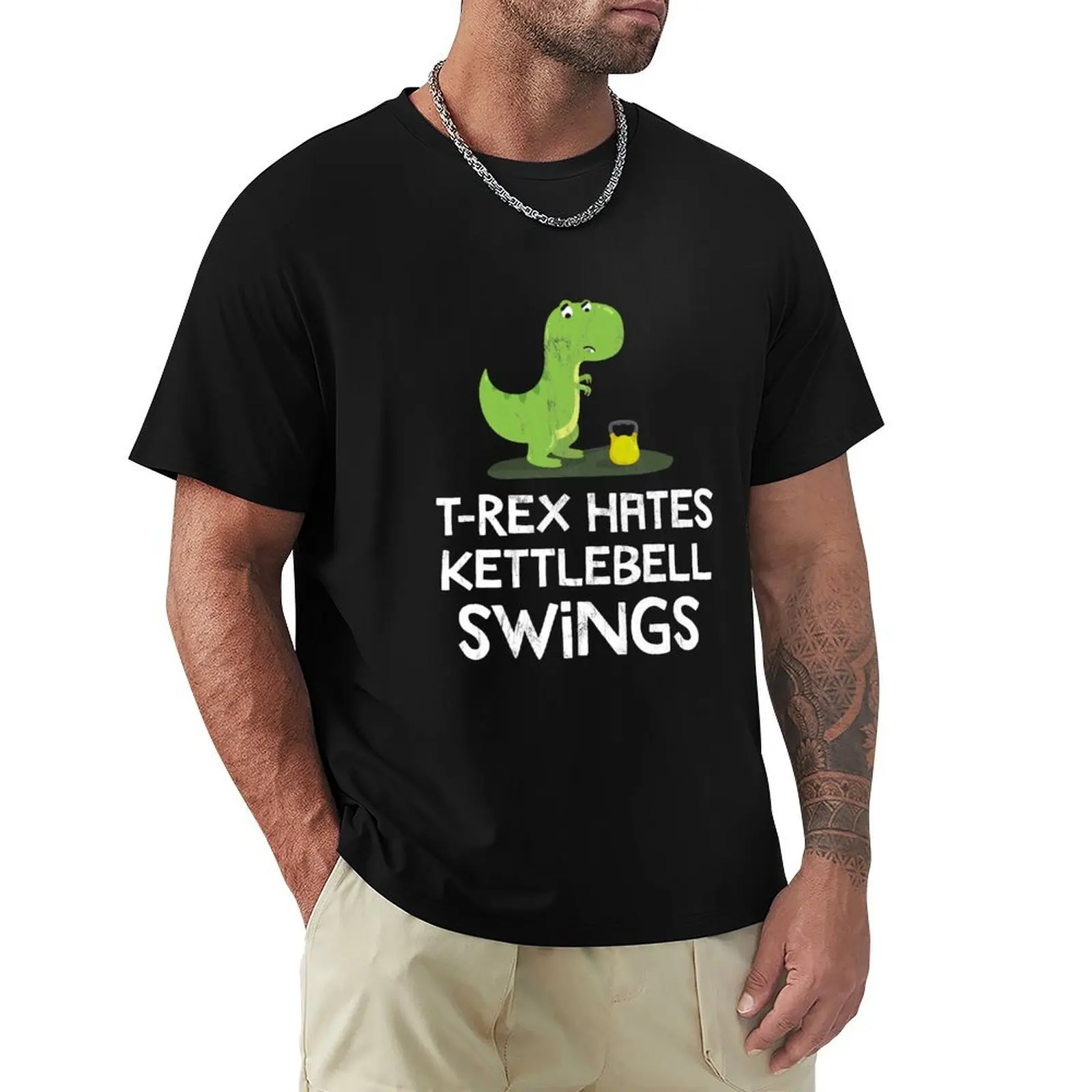 

Rex Hates Kettlebell Swings Funny Gym Dinosaur Design T-Shirt vintage clothes oversizeds cute tops blanks Men's t shirts