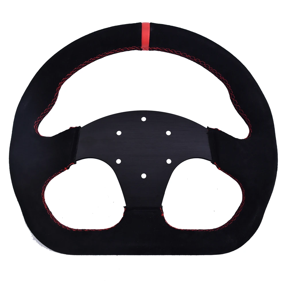 TIYPEOR D-shaped Drift King Sport Racing Steering Wheel 13 inch Flat Suede Gaming Steering Wheel With Red Interface 4