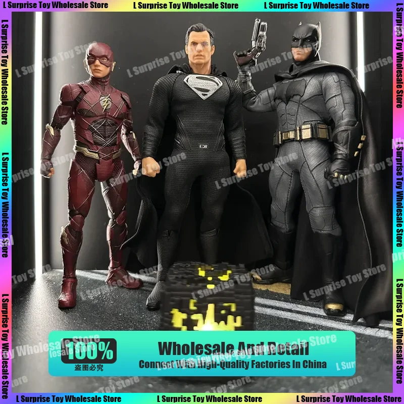 

[In Stock] Mezco DC Justice League Superman Batman The FlashThree Person Suit Anime Action Figure Statue Figurine Pvc Gifts Toys