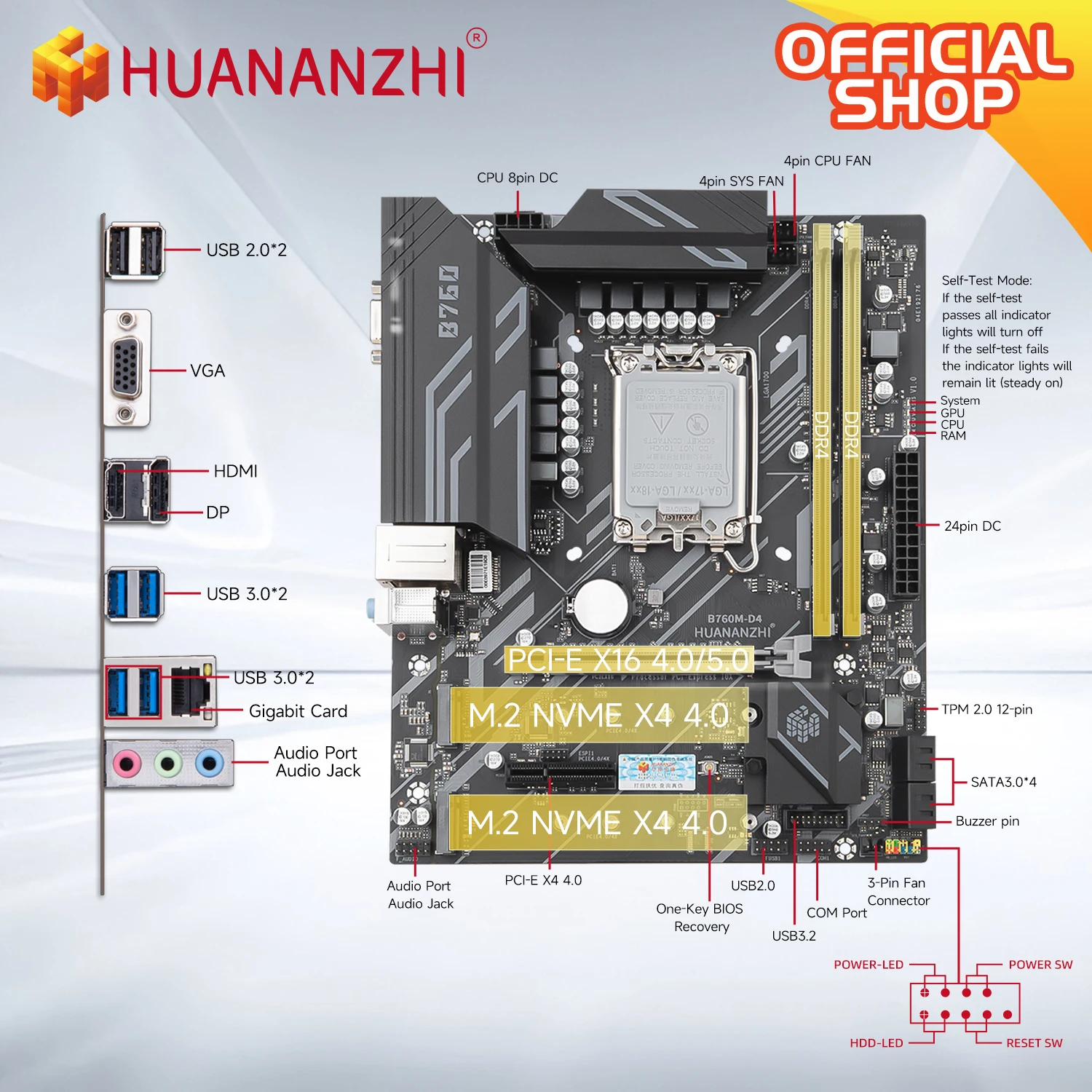 HUANANZHI B760M D4-A M-ATX DDR4 Motherboard Support 12 13 Gen B760 Intel LGA 1700 CPU 12100F 12400F 12490F 12600F/12700F 13600F