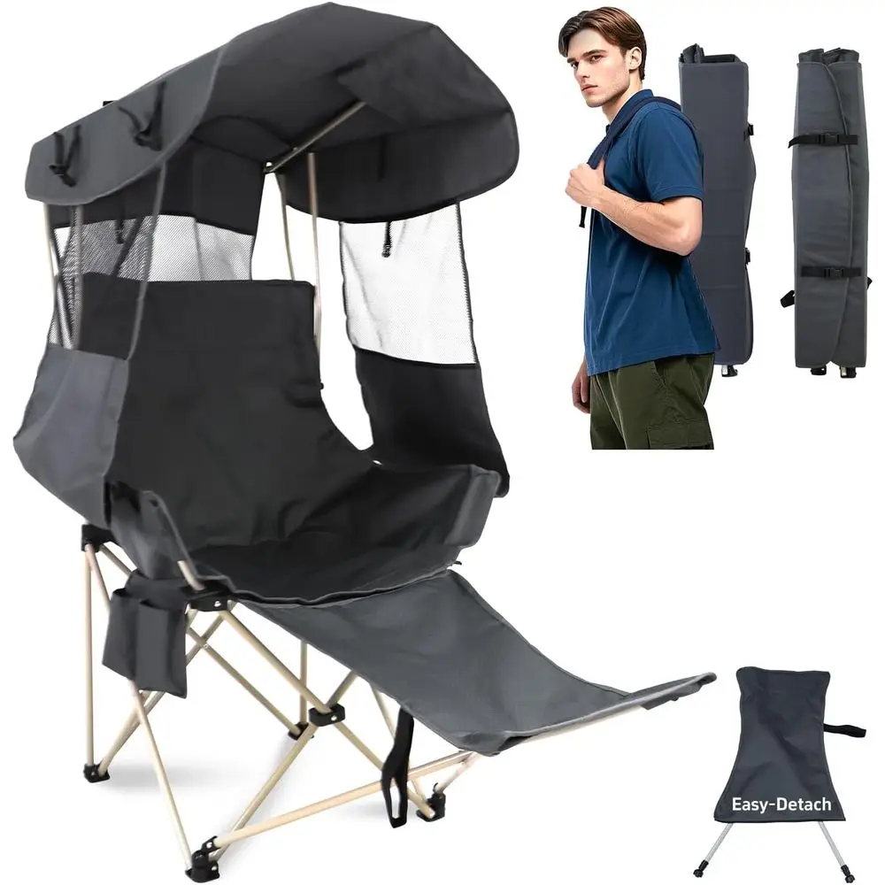 

olding Camping Chairs Outdoor: Sports Portable Beach Chair with -Lawn Beach Chairs with Umbrella or Adults-Camping Chair with Sh