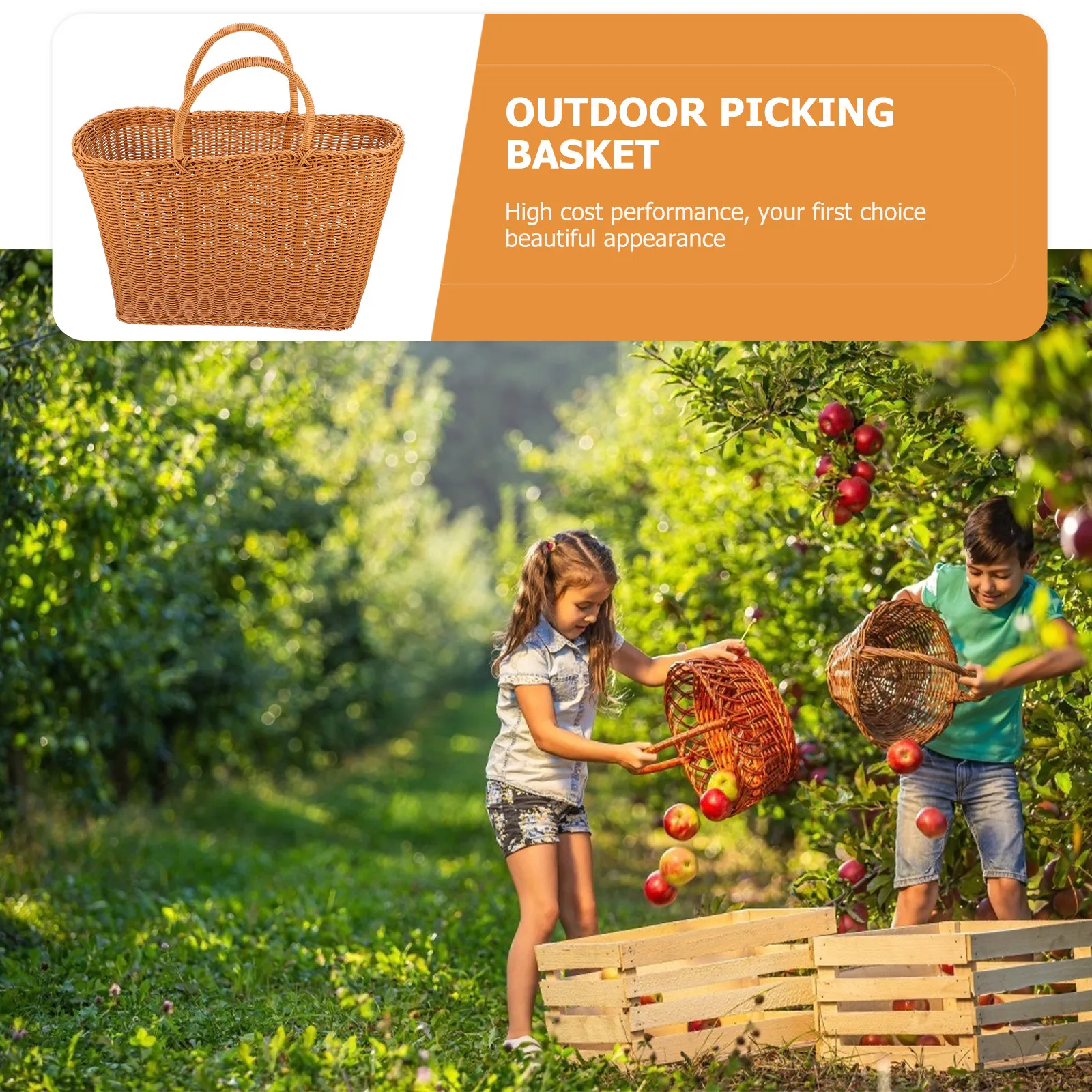 

1 шт. Корзина для овощей в японском стиле, легкая пластиковая корзина для хранения, для сбора урожая на открытом воздухе, декоративная, в натуральном деревенском стиле, для дома