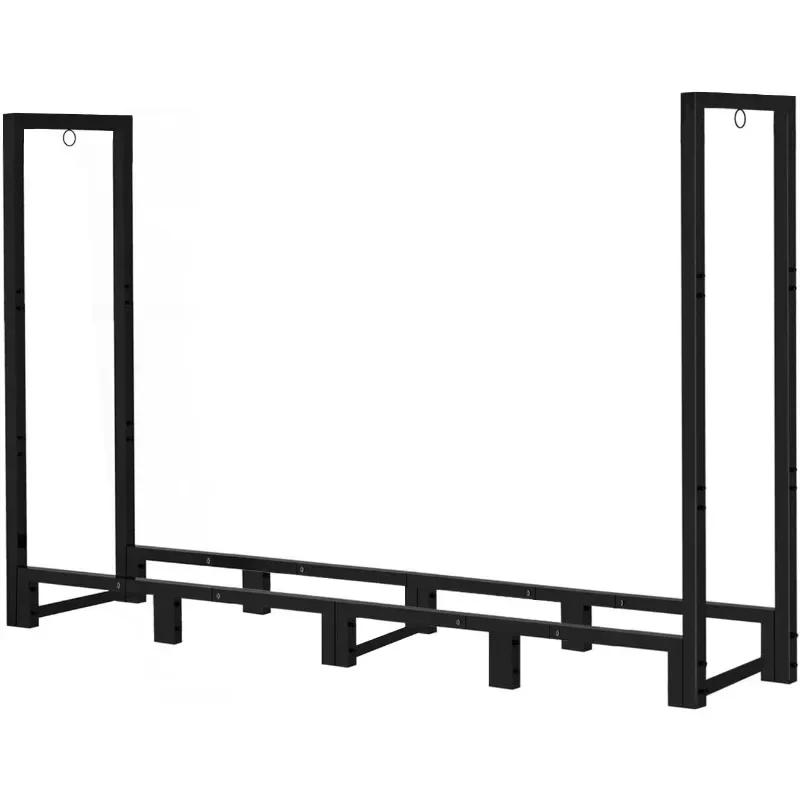 Outdoor Firewood Rack Stand for Fireplace Wood Storage, Adjustable Match Stacking Rack, Black