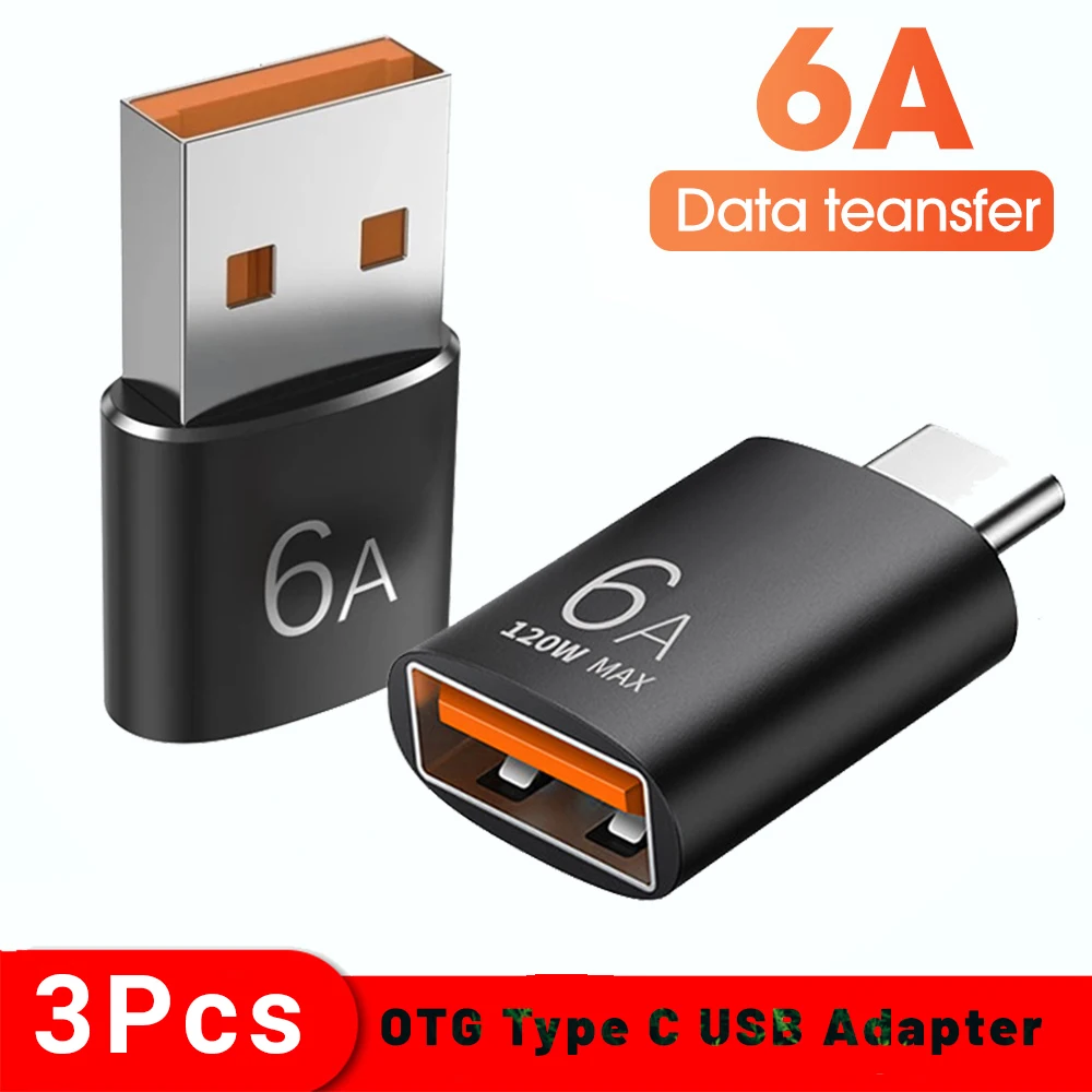 3/1PCS 6A USB To Type C OTG Adapter 120W USB-C Male To Type-c Female Charger Converter For Macbook Samsung Data Transfer Adapter