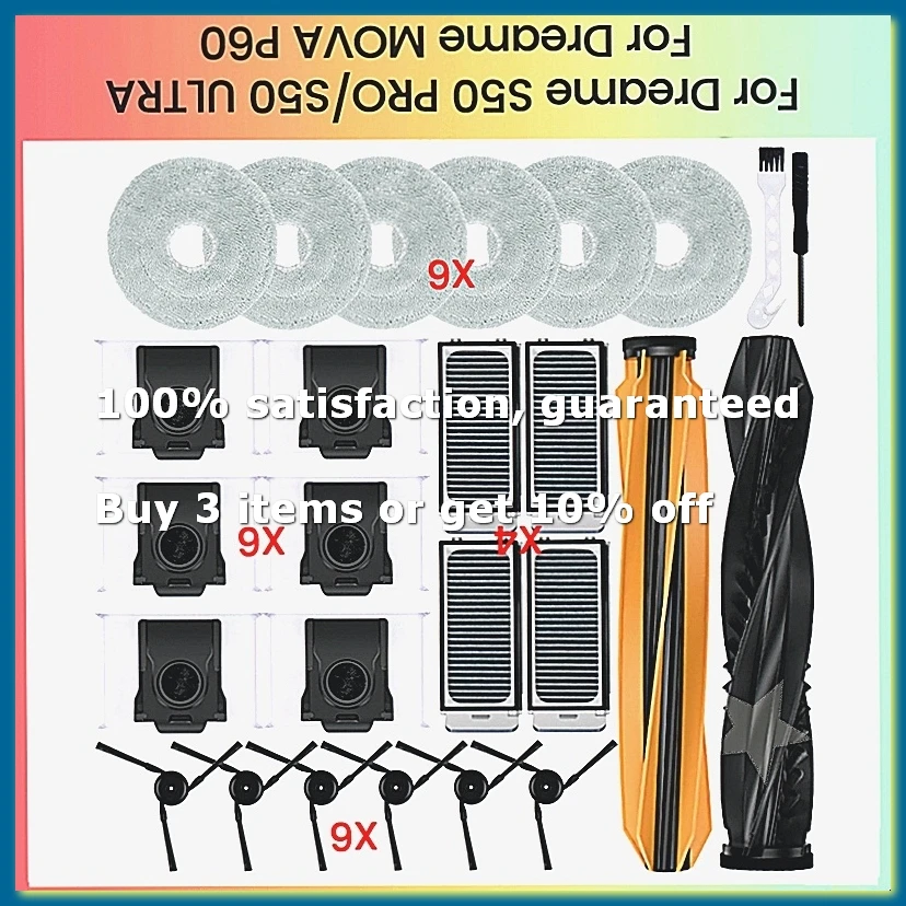 Pièces de rechange pour aspirateurs S50 Pro/S50 Ultra / P60 : brosses latérales principales, filtres, sacs à poussière, tampons