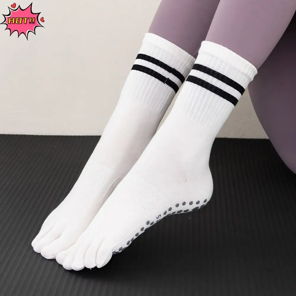 

Носки для пилатеса со средней трубкой и пятью пальцами, дышащие хлопковые носки для фитнеса и йоги, нескользящие утолщенные спортивные носки для балета и танцев