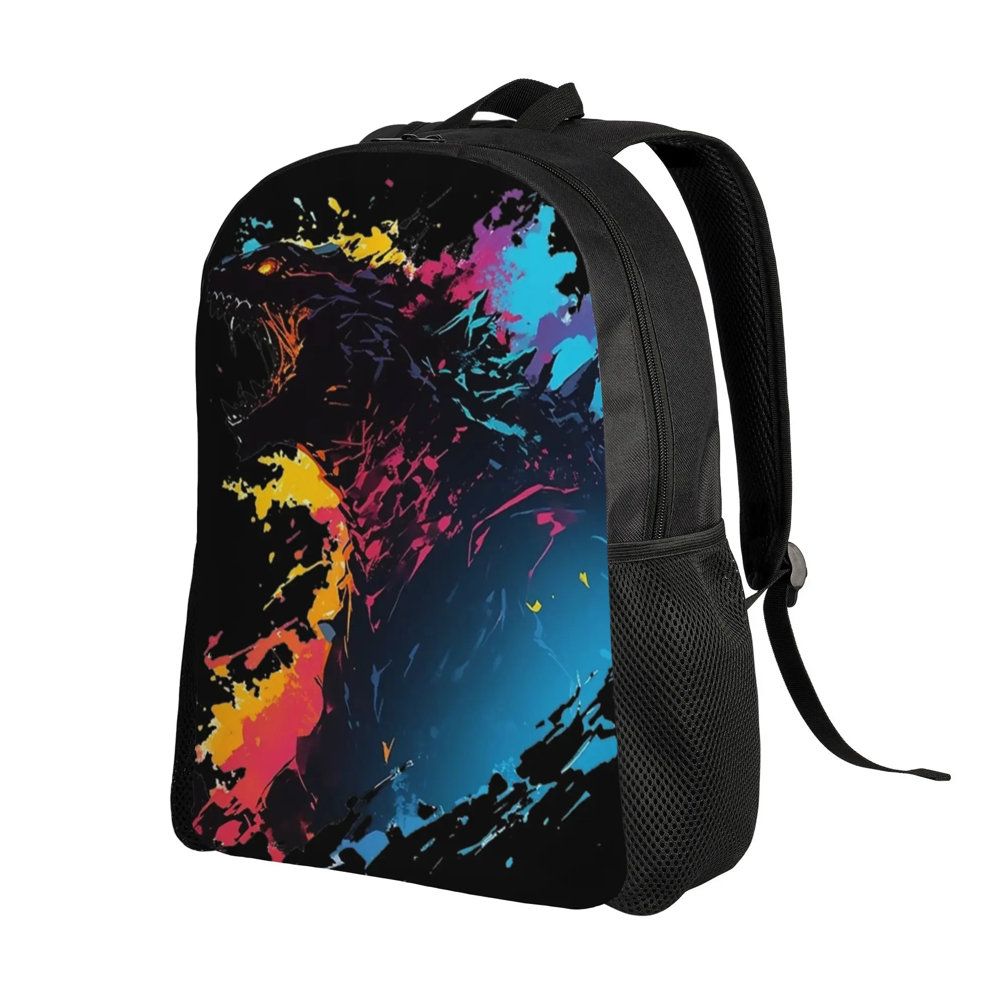 1Piece Backpack Splatter Art New School Year Bookbag Campus  Godzilla For Gifts New Term Starts