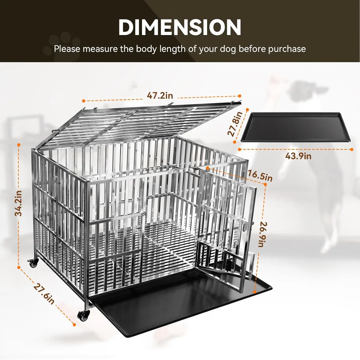 Dog Crate with Removable Tray, 48