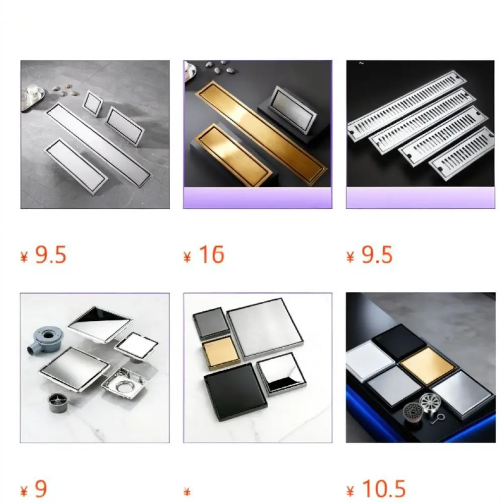 Black Matte Linear Floor Drain Long Rectangular Shower Grate Stainless Steel Bathroom Sewer Tile Insert Invisible Deodorizer