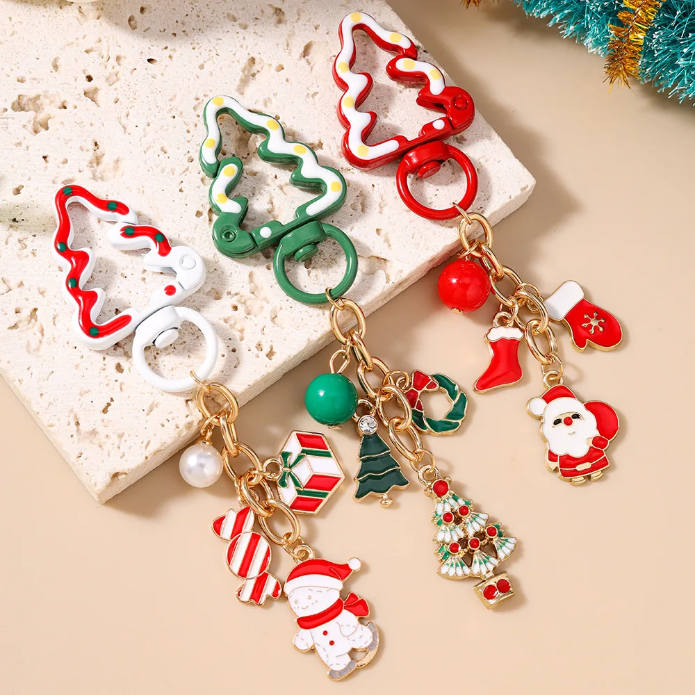 Hot selling Christmas gloves candy snowman keychain Christmas tree Santa keychain pendant
