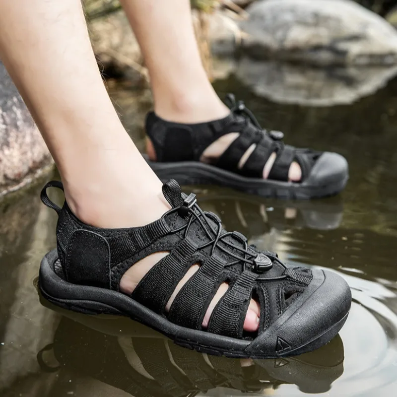 

Couple Sandals High Quality Cowhide Casual Sandals Fashion Outdoor Sport Sandal Summer Baotou Hollow Out Sandals Beach Sandalias