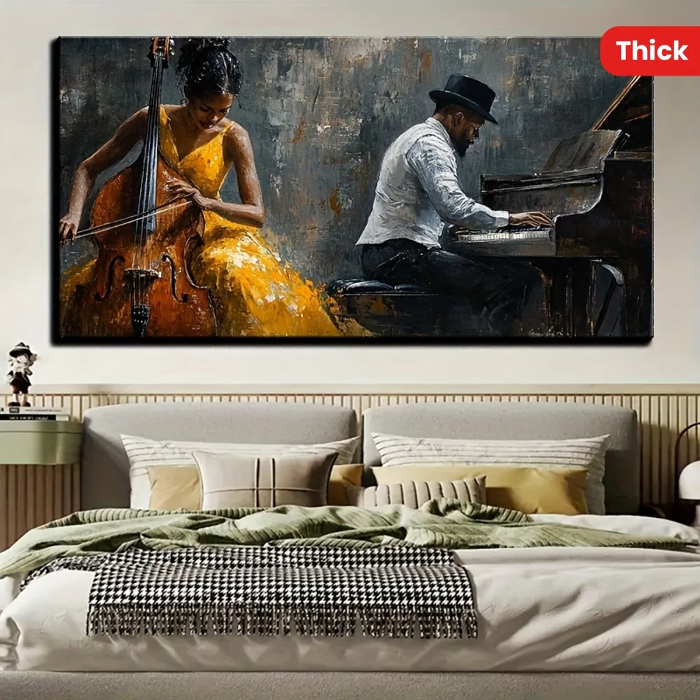 

Modern jazz bass canvas mural, abstract music art, modern living room and bedroom decor, 1.5 inch thick pine solid wood frame