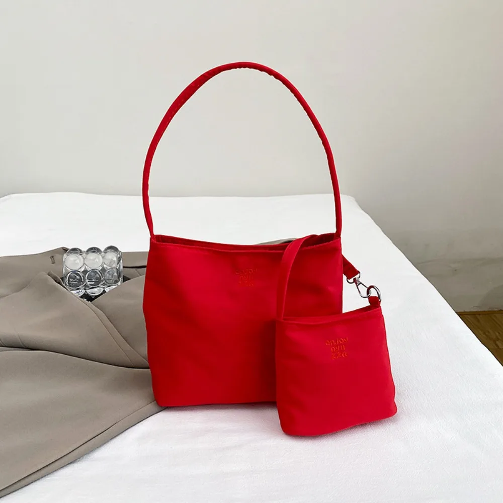 

Korean Style Nylon Tote Bag Handbag Pure Color Embroidery Letter Underarm Bag Large Capacity All-match Cloth Shoulder Bag Girls