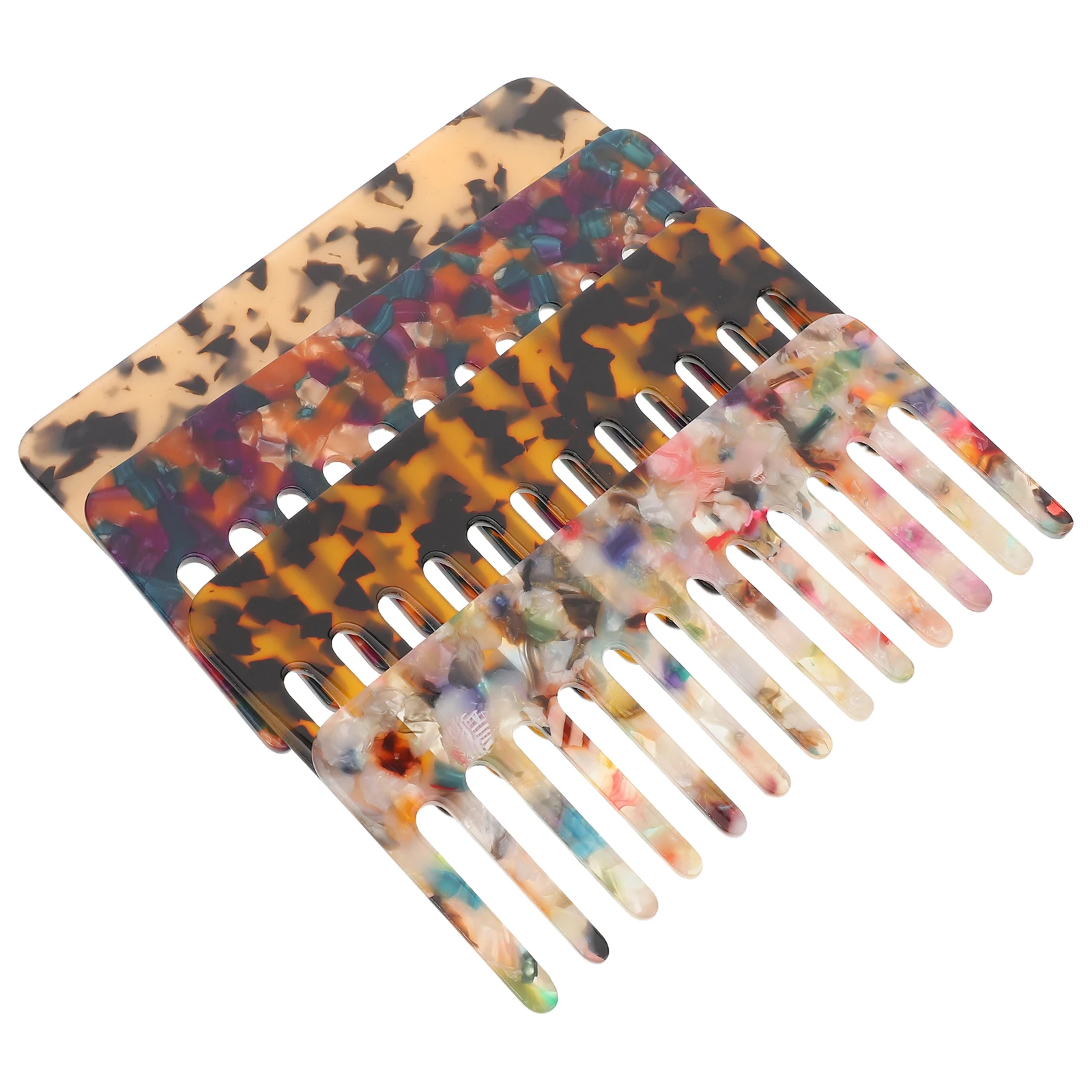 

4pcs Wide Tooth Acetate Comb Set Anti-Static Detangling Combs For Women Thick Long Hair Portable Stylish Leopard Print