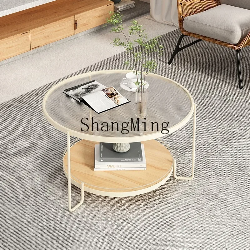 CL  luxury glass coffee table size round modern simple high and low combination telescopic child and mother coffee table