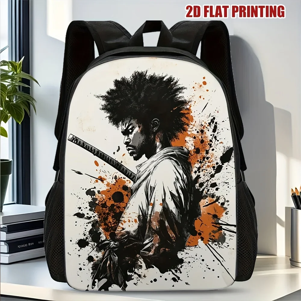 

1 Stylish American Samurai Anime Cartoon Printed Backpack - Large Capacity Lightweight Durable Polyester Pack