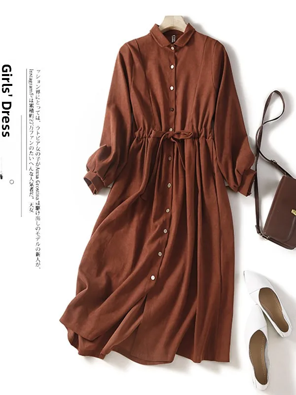 

Женское модное художественное платье-кардиган больших размеров с завышенной талией, весна 2026, с длинными рукавами, средней длины, А-силуэт