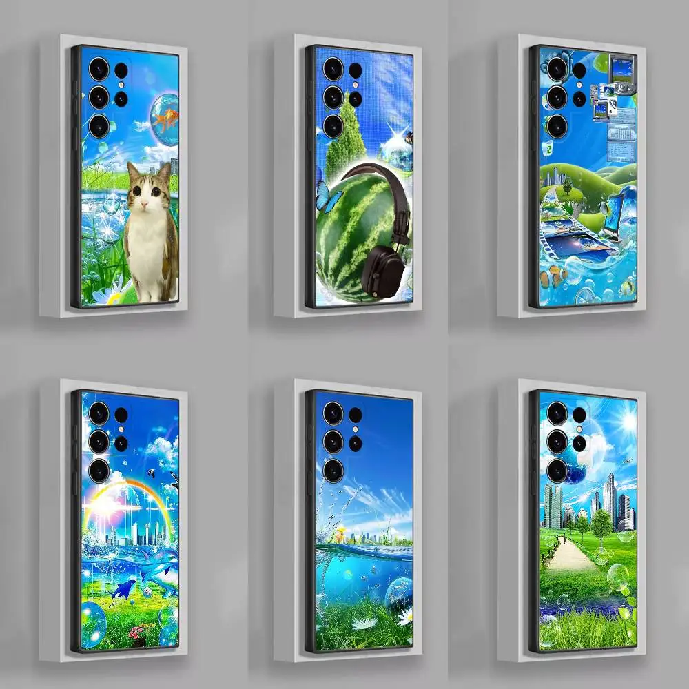 F-Frutiger Aero Fish Cat funda de teléfono para Samsung S25,S24,S20,S22,S23,S30,S21,5G,Fe,Lite,Ultra,Plus carcasa negra