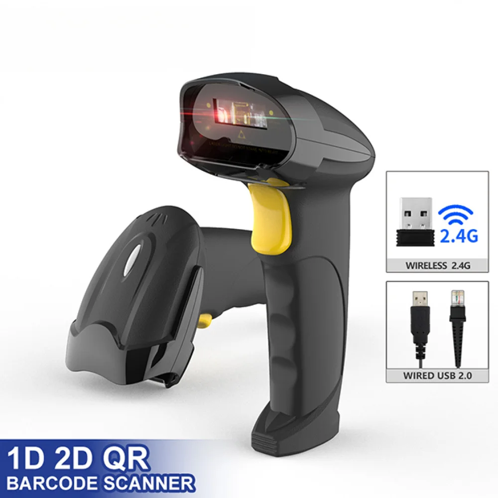 

Беспроводной сканер штрих-кода USB 2,4G — портативный считыватель QR-кодов для промышленного или розничного использования — лазерный сканер штрих-кода 2,4G