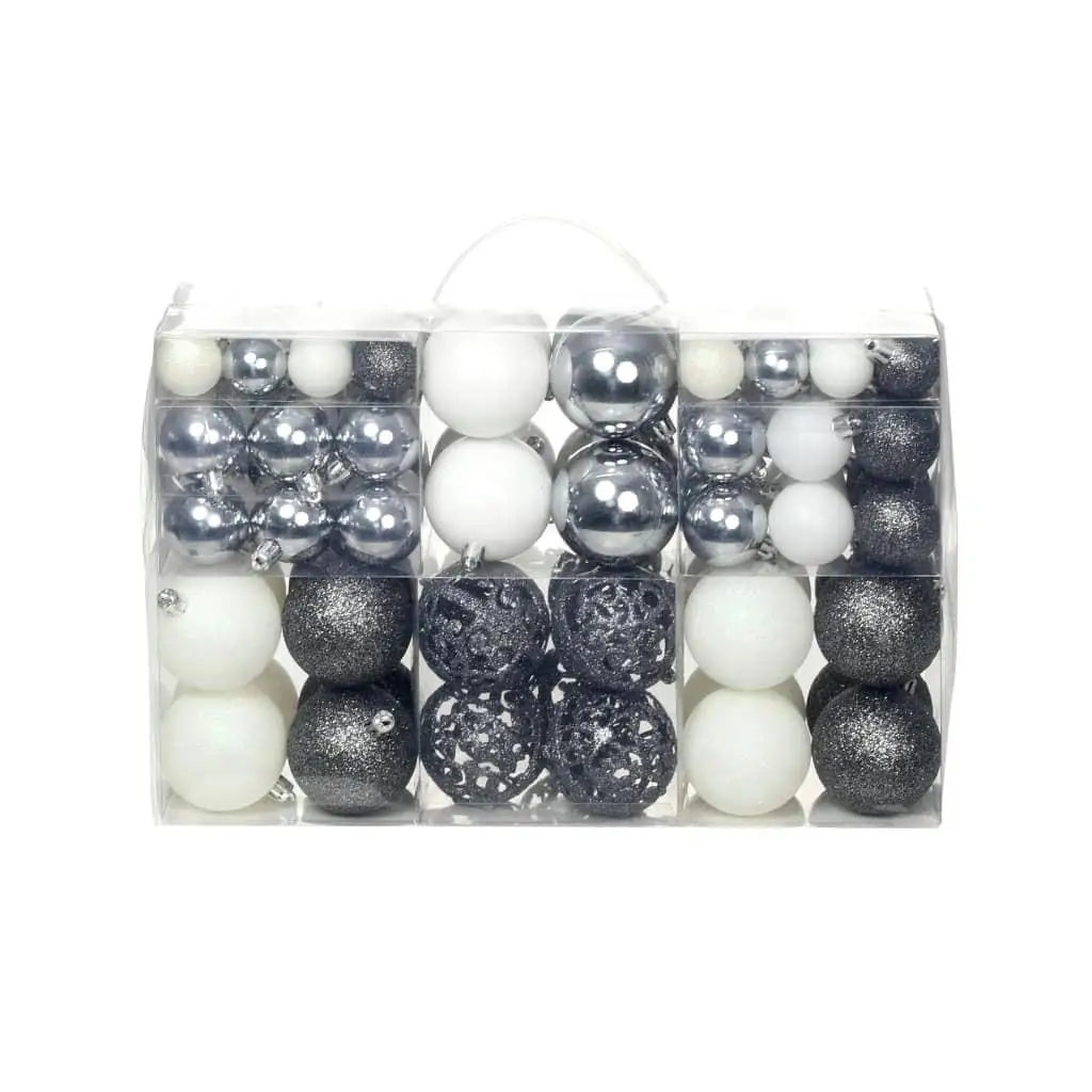 

100-Piece Christmas Ornament Set - White & Gray Balls (1.2/1.6/2.4 Inch) for Holiday Decorating