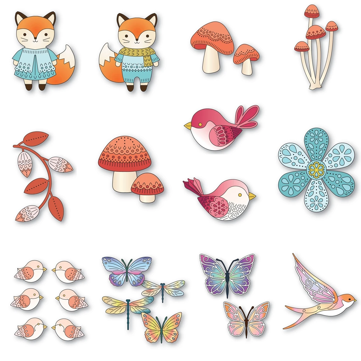 Happy Fox Butterflies Swallow Swirl Mushrooms New 2025 Cutting Dies for Scrapbooking Supplies Paper Making Card Craft