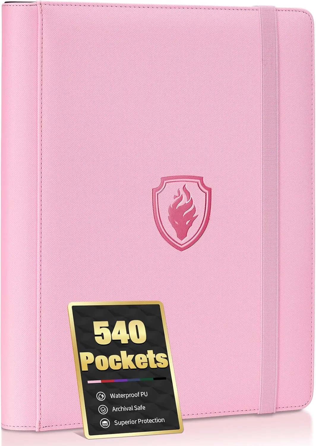 

9-Pocket Card Binder for 540 Cards, PU Cover Trading Card Album, Sturdy Card Holder Folder for Game & Sports Cards, Pink