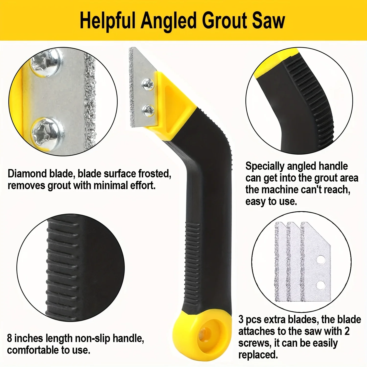 Tile Grout Saw Grout Removal Tool, Angled-Design Grout Hand Saw with 10 Diamond Surface Blades for Tile Cleaning, Removing Paint image 2