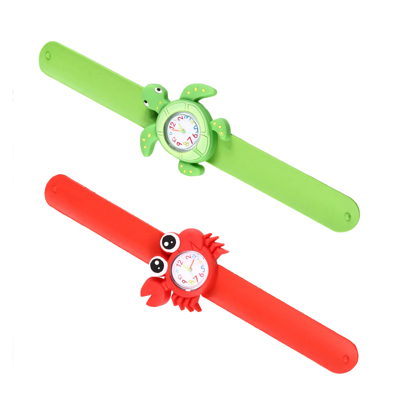 2Pcs Kids Watch Marine Animal Cartoon Children Wristwatch Red Crab Green Sea Turtle Perfect for Baby Shower Souvenirs