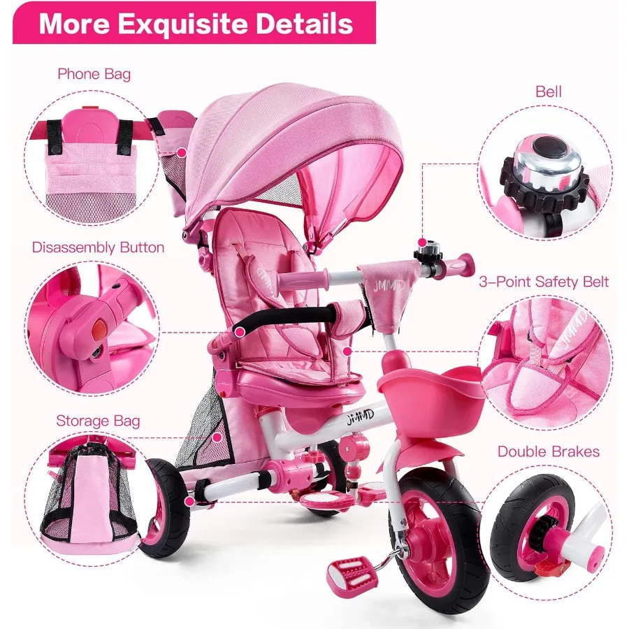 รถเข็นเด็กแบบสามล้อ 8 in 1 พร้อมที่จับสำหรับเข็น พับเก็บได้ หมุนได้ 360 องศา °   เบาะนั่งหมุนได้ พนักพิงปรับเอนได้ ล้อสำหรับทุกสภาพพื้นผิว ระบบเบรกคู่