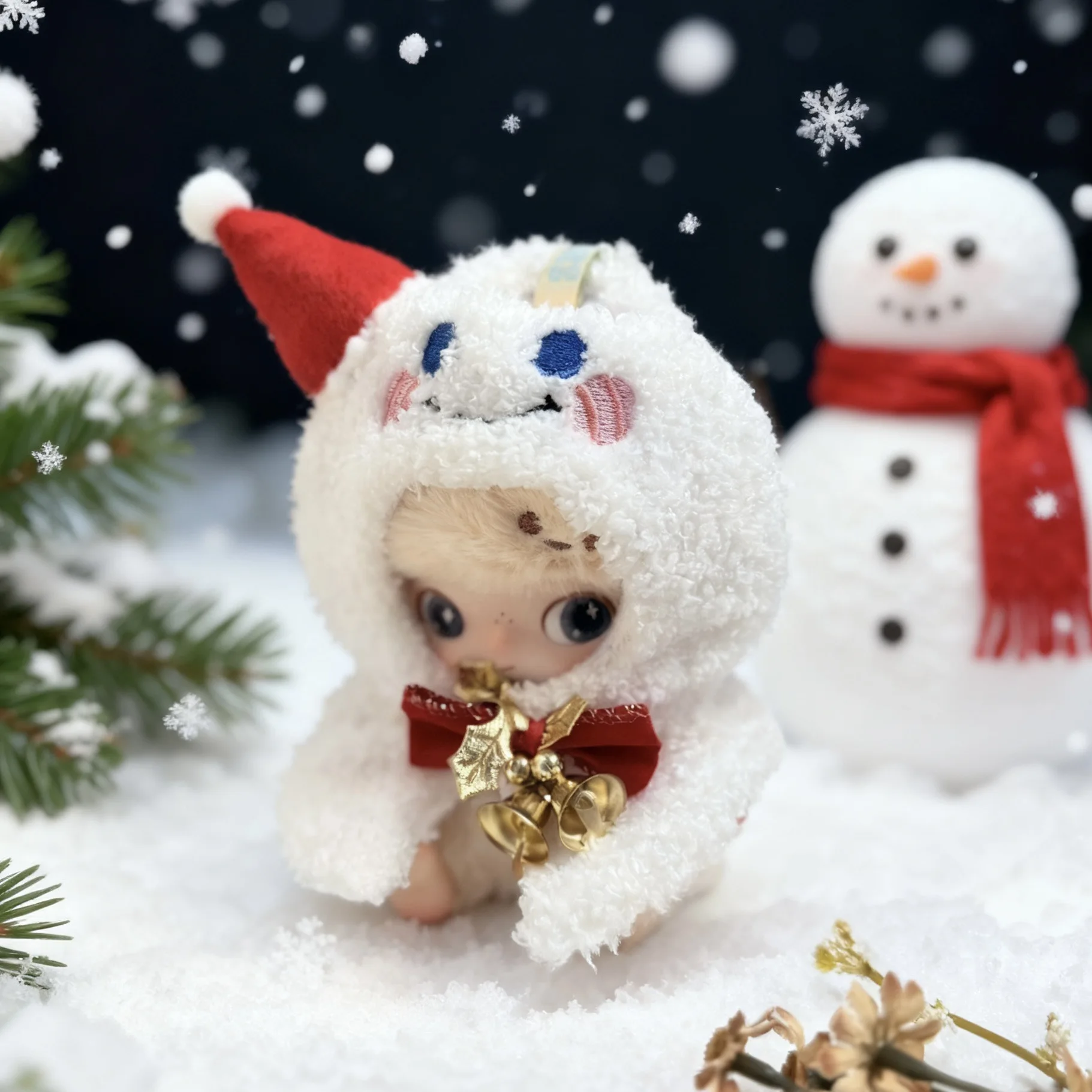 DIMOO WORLD Dolls Festliche Outfit-Kollektion, Weihnachtsschal und Weihnachtsmann-Schneemann-Schal, Neujahrsgeweih-Umhang, Strampler im britischen Stil