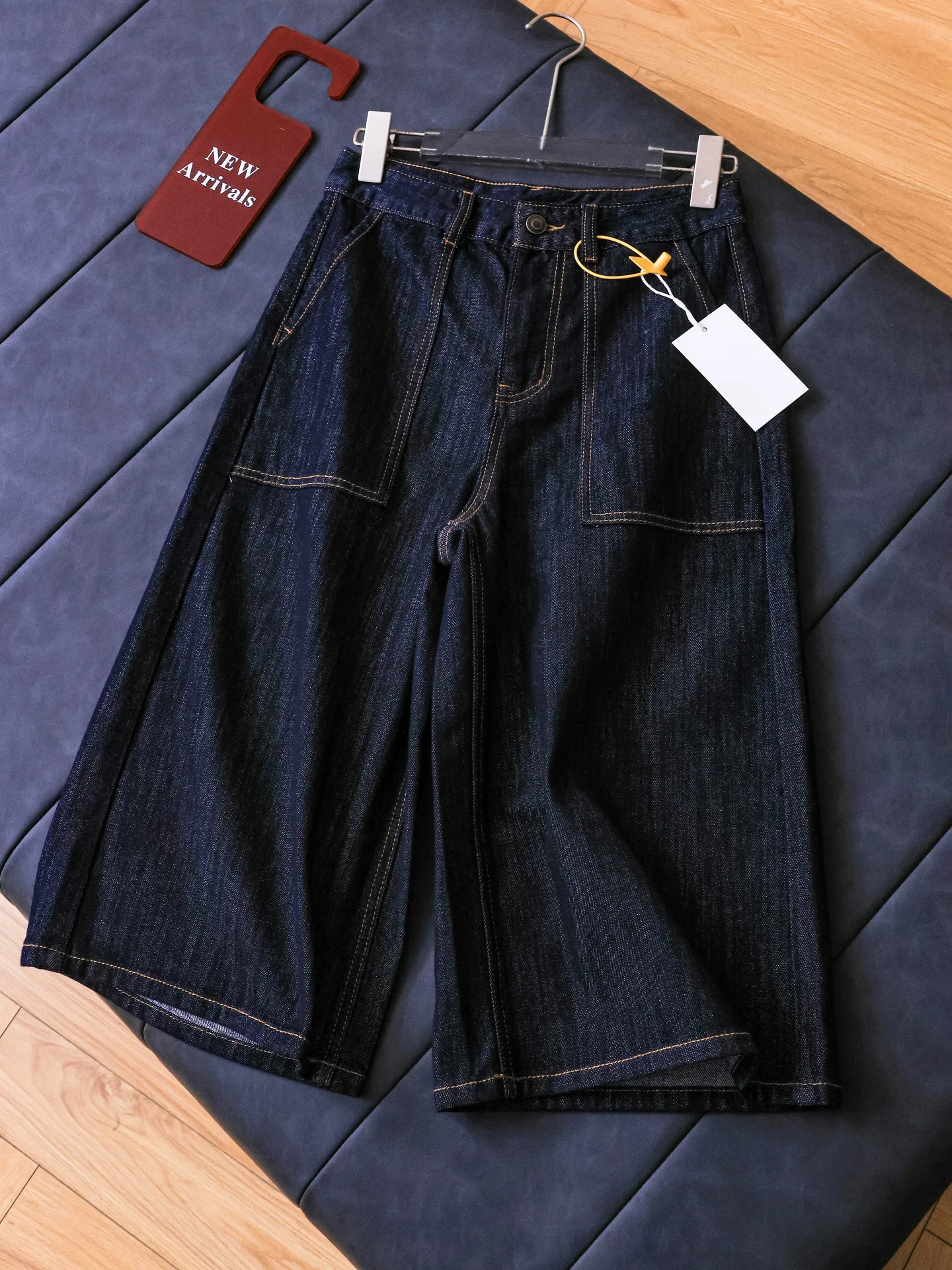 

High Waist Loose Straight Leg Jeans Denim Blue Color Block Stitching Seven Inch Wide Leg Pants Women's Summer Casual Jeans