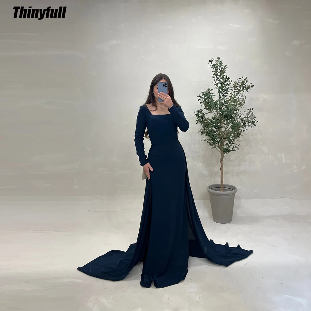 Thinyfull Mermaid Satin Saudi Arabia Prom Dresses Square Collar Long Sleeves Evening Party Gowns 2024 Formal Occasion Dress