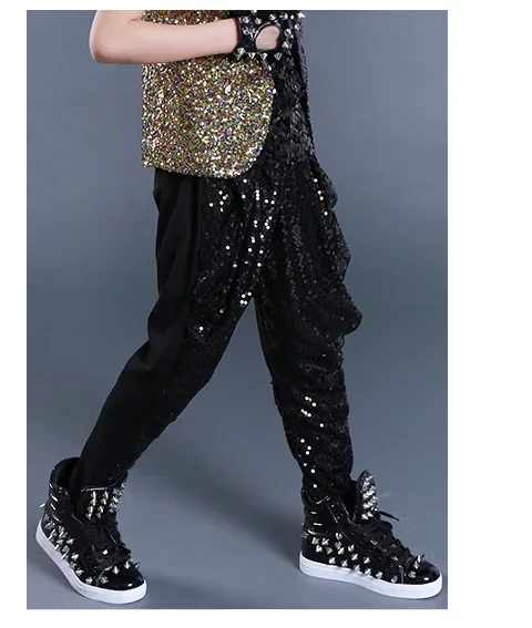 Hip Hop Kostüm Kinder Pailletten Harem Hosen Jungen Straße Tanzen Kleidung Kind Dance Jazz Outfits Bühne Leistung Tragen DNV11054