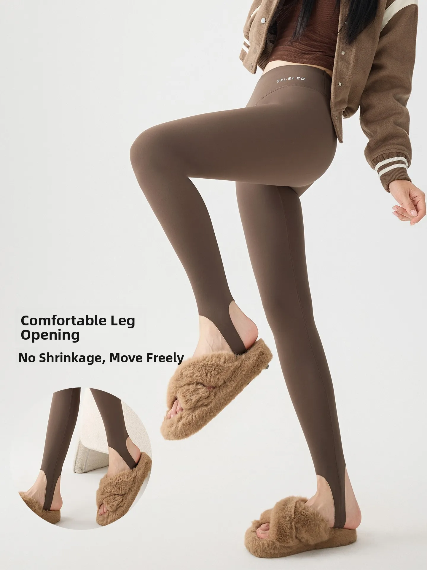 Damskie spodnie do jogi z wysokim stanem, ocieplane, ze skóry ekologicznej, jesienno-zimowe, plus size, modelujące brzuch i podnoszące pośladki.