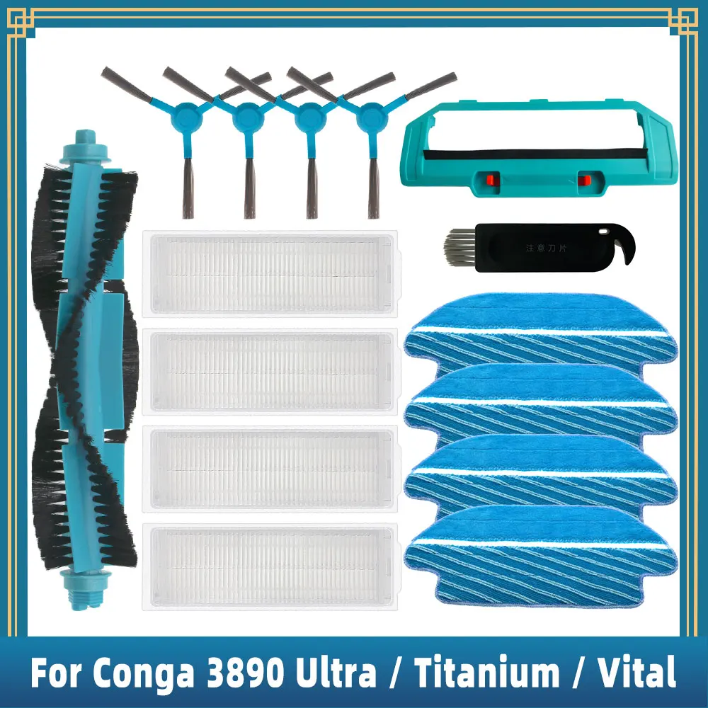 Fit For Cecotec Conga 3890 Ultra Titanium Vital Robot Vacuum Main Side Brush Cover Hepa Filter Mop Pads Spare Parts Accessories