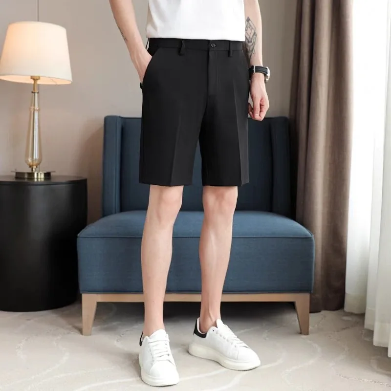 

Men's Summer Shorts Elegant Slim Fit Straight Leg Thin Fabric Smart Casual Office Wear