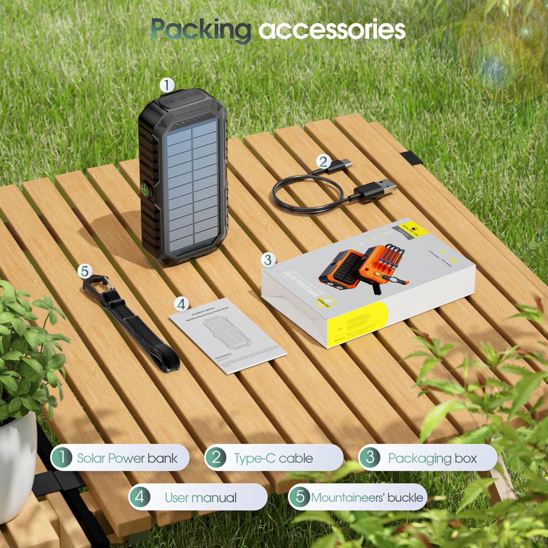 20000MAh Solar Power Bank 22.5W Fast Charge PowerbankสําหรับiPhone 16 Samsung S24 Huawei Xiaomi Hand Crank Fastชาร์จPowerbank