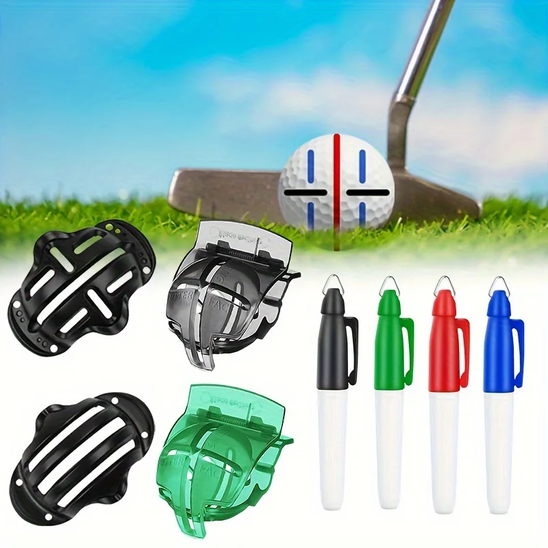 Golf Ball Marker Line Tool Includes 4 golf ball marker templates and 4-color golf ball marker pens Golf ball line marking tool