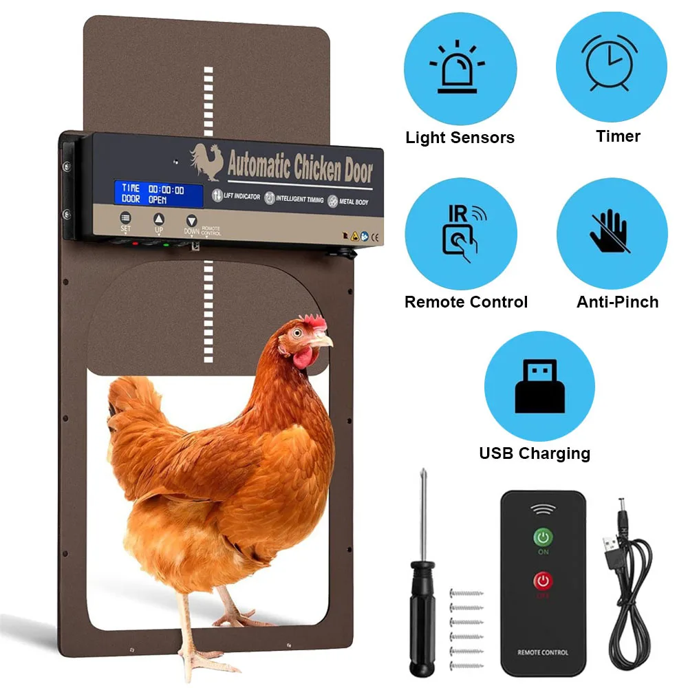 

Automatic Chicken Coop Door Timing Open Intelligent Light Sense Remote Control Waterproof Anti-pinch Aluminium Alloy Pet Flap