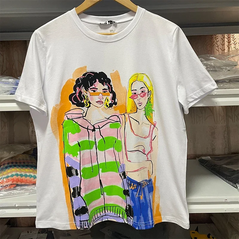 T-Shirts für Frauen, Y2k-Stickerei, O-Ausschnitt, Harajuku, Vintage, kurzärmelig, T-Shirt für Frauen, Stich-Tops, Bluse, 2023,