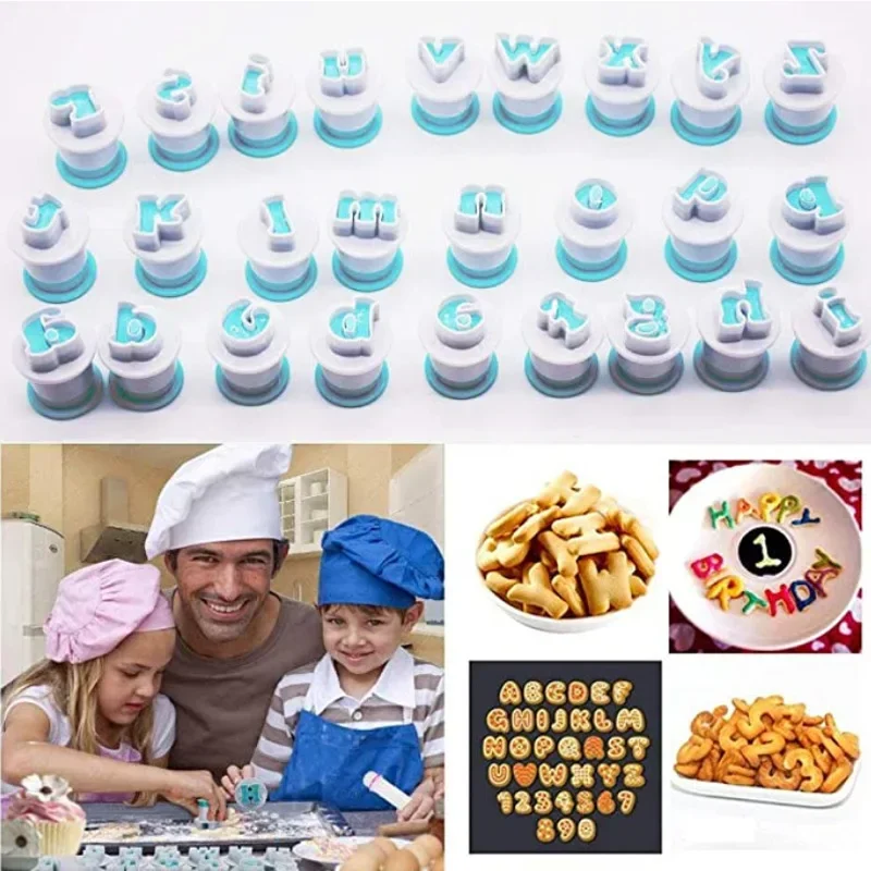 

Silicone World Uppercase Lowercase Letters Number Cookie Mold Press Stamp DIY Embossing Mold Biscuits Cutter Cake Baking Tools