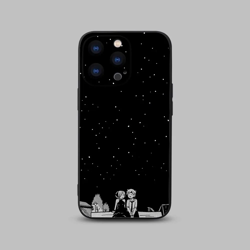 Cartoon Scott Pilgrim Phone Case For iPhone 15,14,13,12,11 Plus,Pro,Max,XR,XS,X,7,8 Plus,SE,Mini Black Silicone Soft