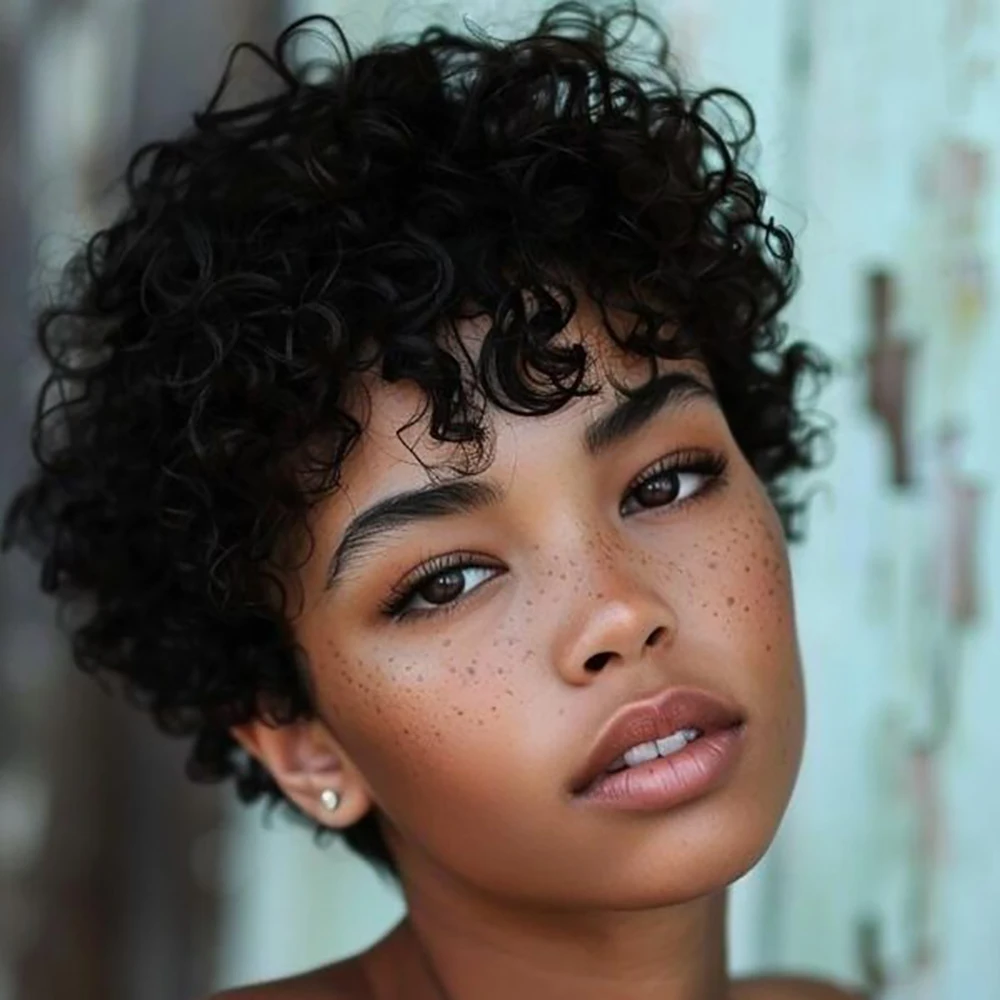 Peruka afro kręcona, stylizowana na rolki z wełny, w pełni wykonana maszynowo, dla naturalnego wyglądu, peruka codzienna dla kobiet, peruka z ludzkich włosów kręconych afro.