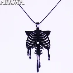 Gothic Skull Stainless Steel Necklace for Men Black Color Thoracic Rib Necklaces Pendants Jewelry colgante hombre ZZZ957-QKC